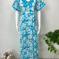 Aqua Blue Floral Printed 100% Cotton Nighty