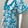 Aqua Blue Floral Printed 100% Cotton Nighty