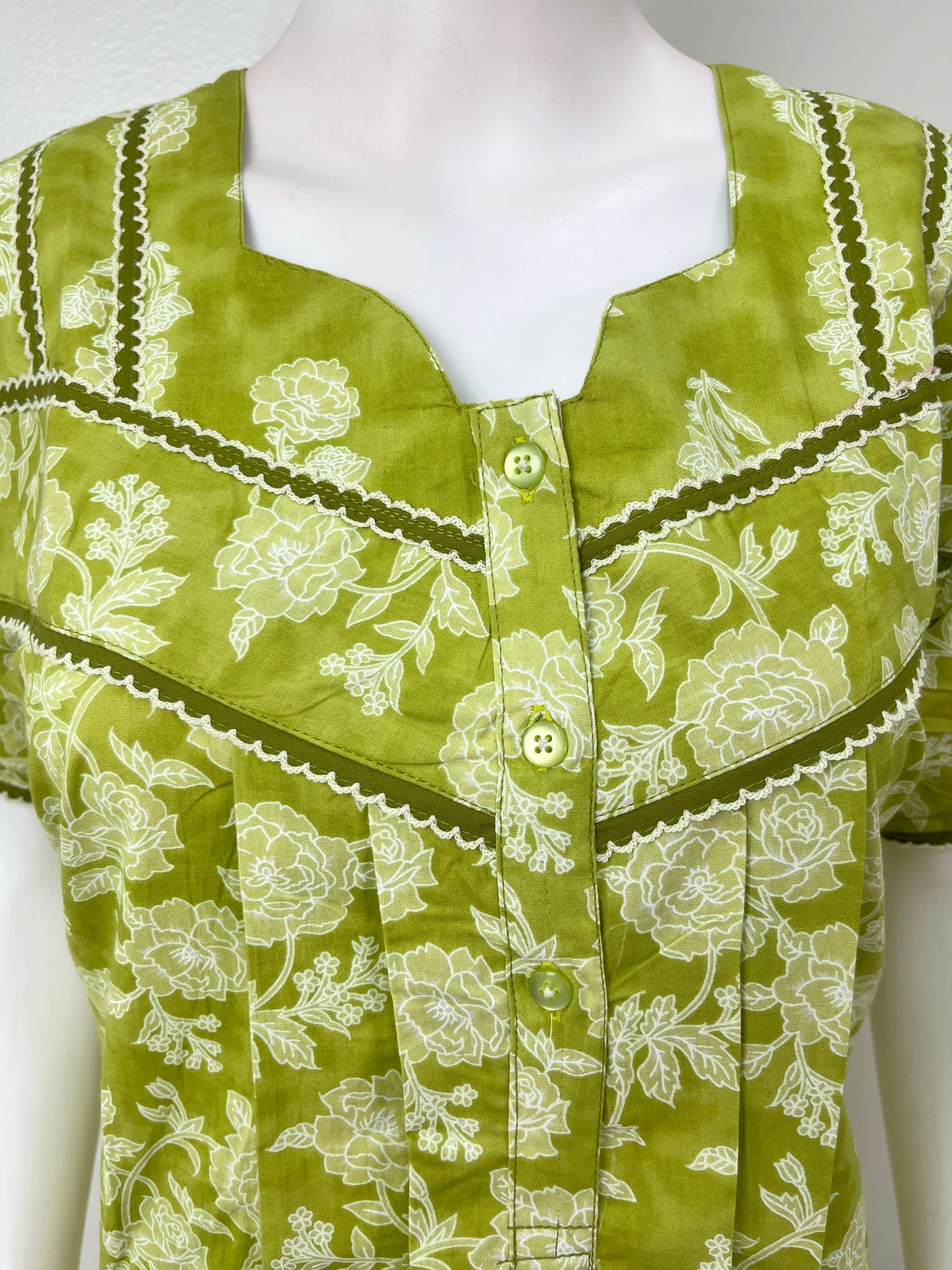 Lime Green Pleated 100% Cotton Nighty