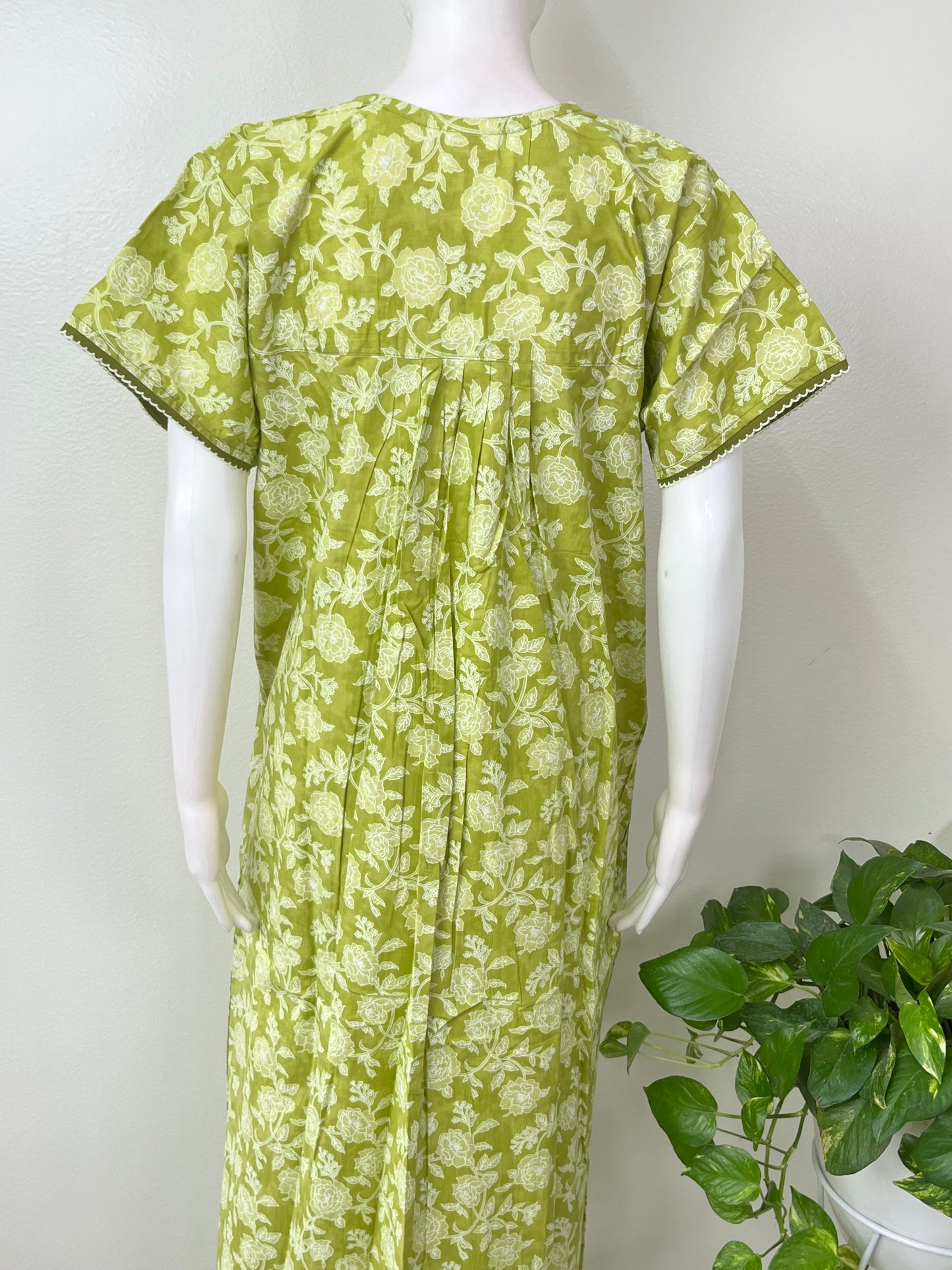 Lime Green Pleated 100% Cotton Nighty