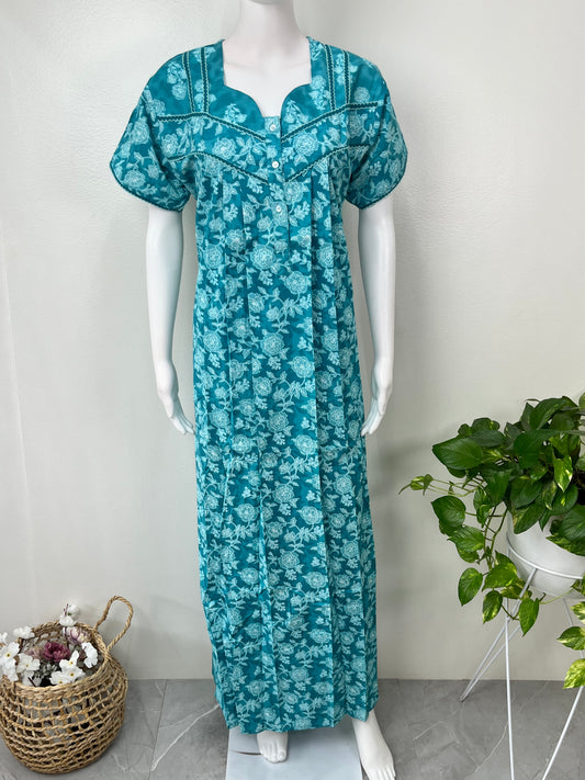 Teal Blue 100% Cotton Women's Nighty