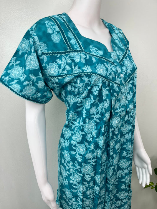Teal Blue 100% Cotton Women's Nighty
