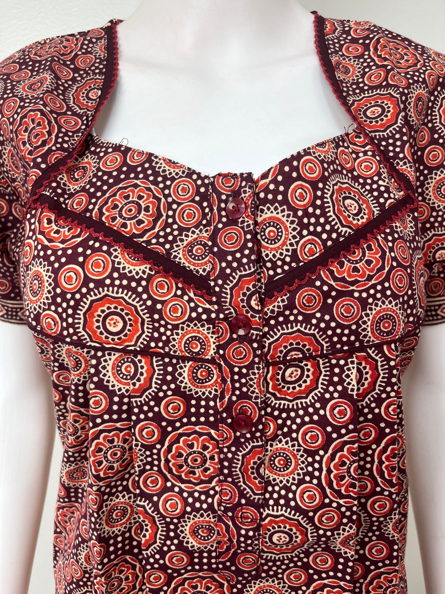Maroon Pleated Pure Cotton Nightgown for Women