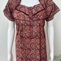 Maroon Pleated Pure Cotton Nightgown for Women