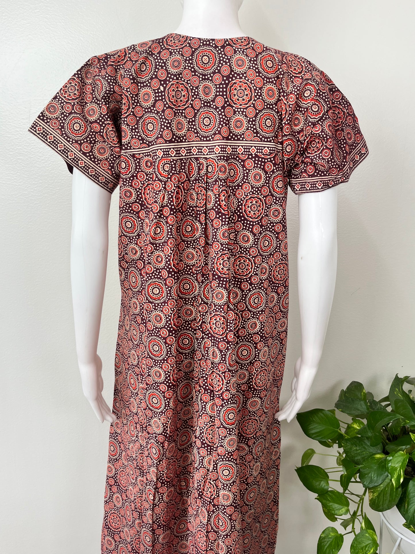 Maroon Pleated Pure Cotton Nightgown for Women