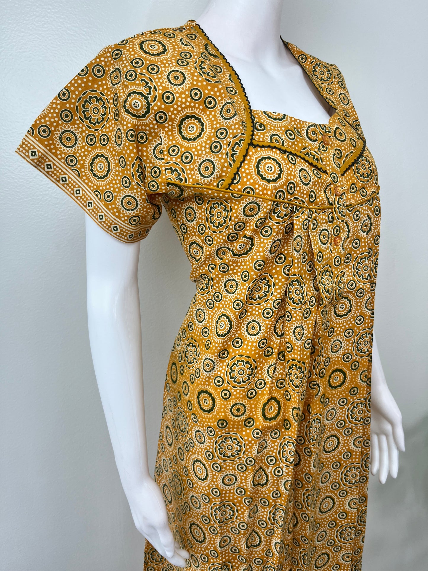 Mustard Ajrak Printed 100% Cotton Nighty
