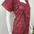 Red Pure Cotton Nighty with Geometric Print