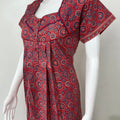 Red Pure Cotton Nighty with Geometric Print