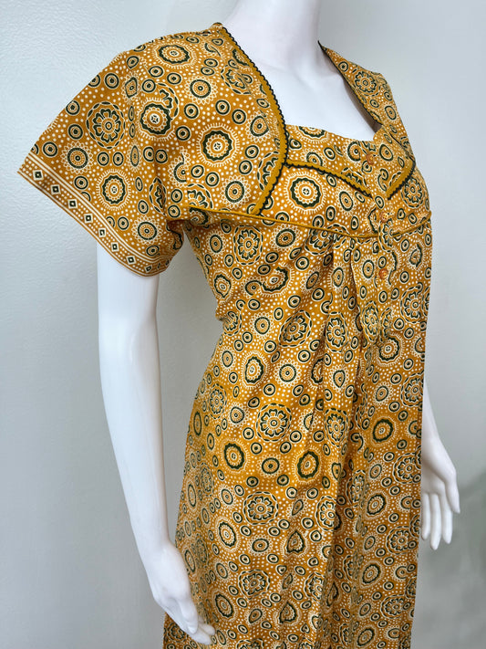 Mustard Ajrak Printed 100% Cotton Nighty