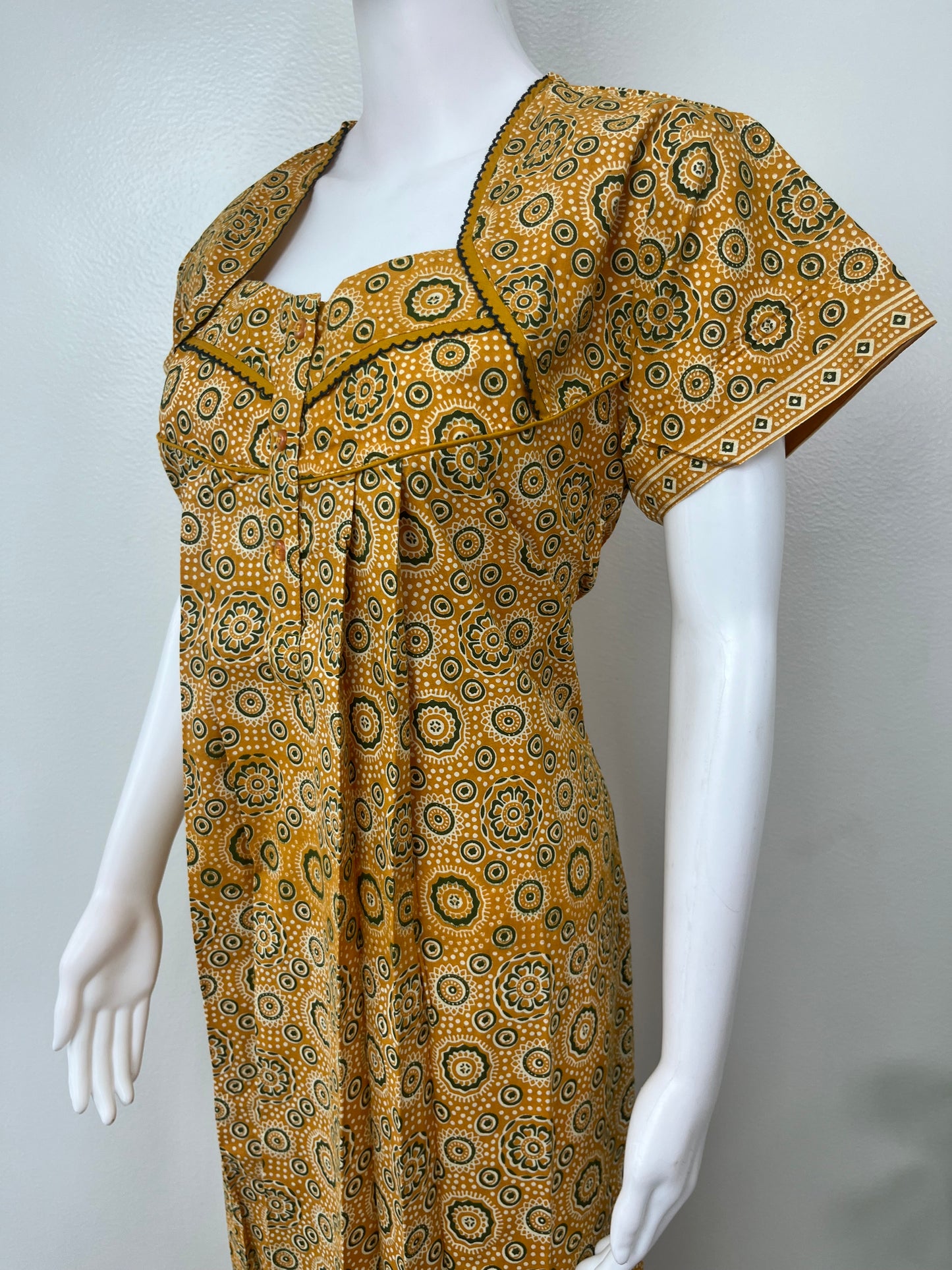 Mustard Ajrak Printed 100% Cotton Nighty