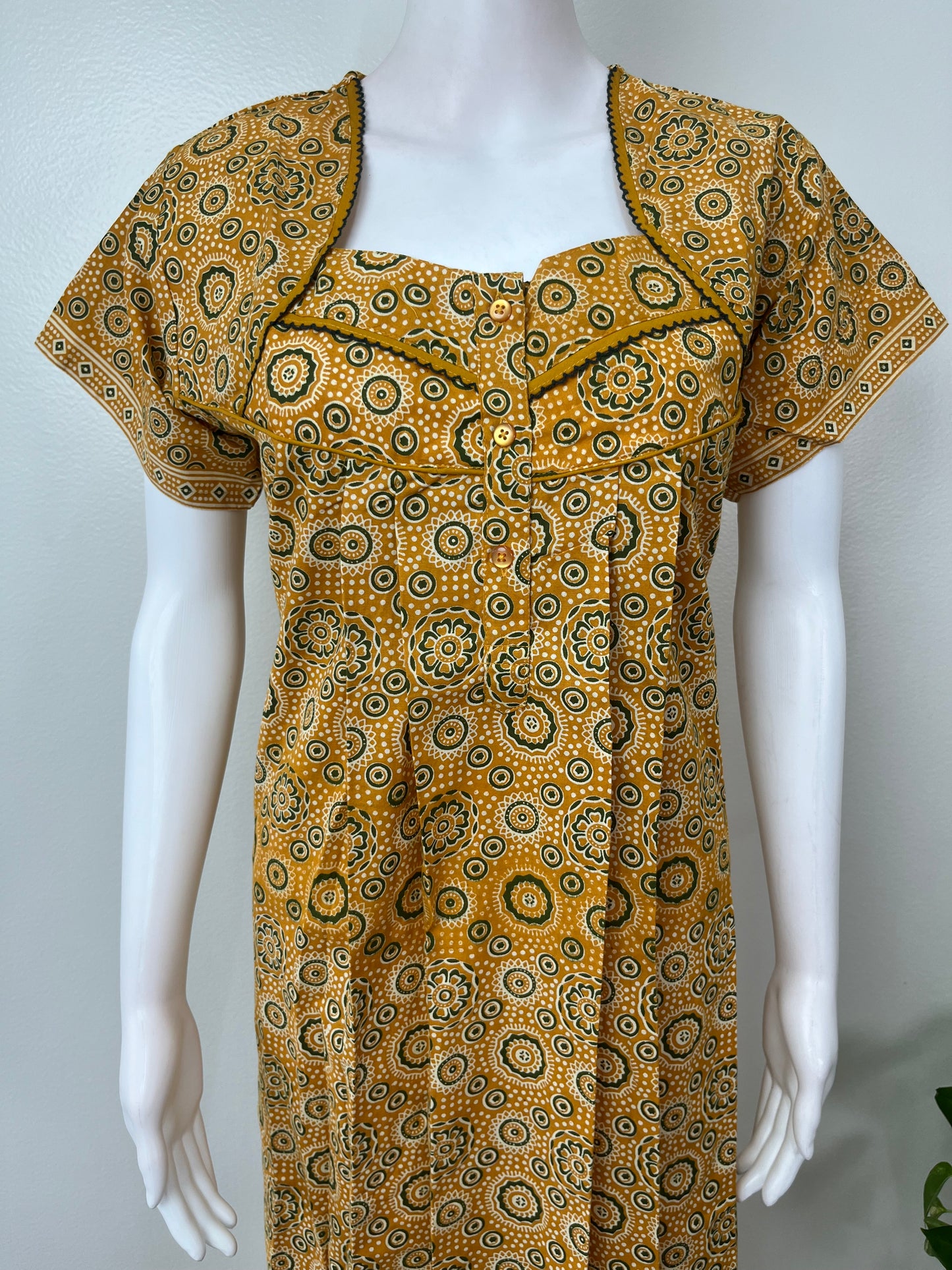 Mustard Ajrak Printed 100% Cotton Nighty