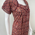 Maroon Pleated Pure Cotton Nightgown for Women