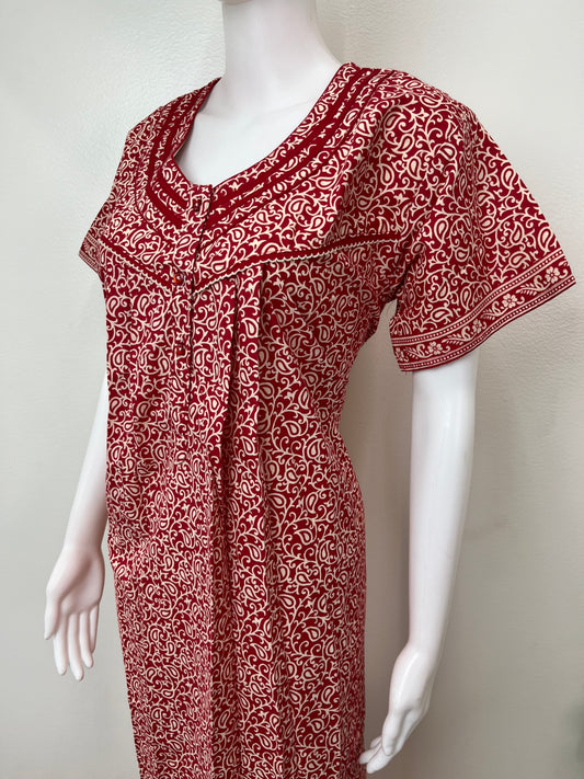 Red Pure Cotton Nighty Elegant & Breathable