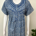 Blue Pleated Style 100% Cotton Nightgown for Women