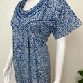 Blue Pleated Style 100% Cotton Nightgown for Women
