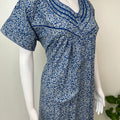 Blue Pleated Style 100% Cotton Nightgown for Women