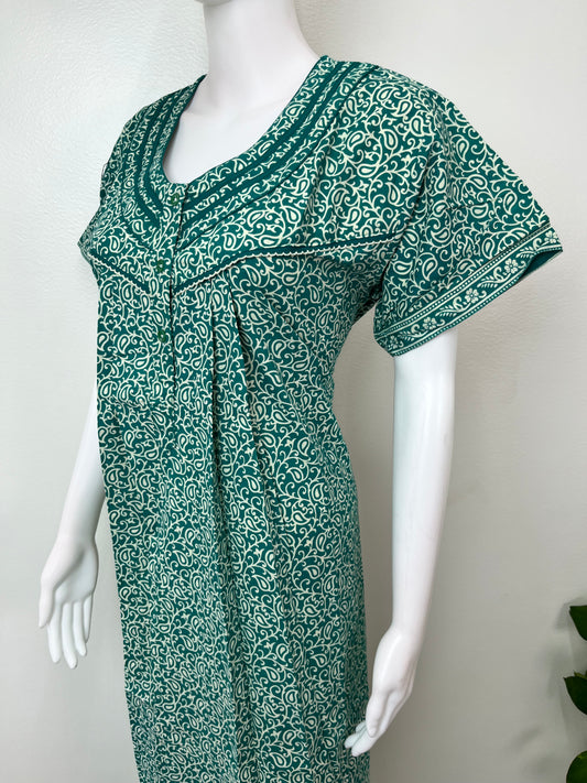 Sea Green Pure Cotton Nightgown Soft & Comfortable