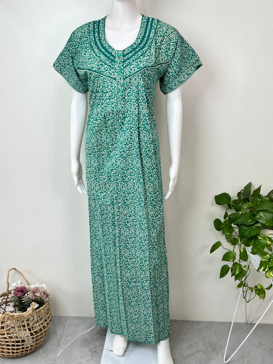 Sea Green Pure Cotton Nightgown Soft & Comfortable