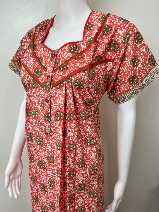 Orange Floral Pure Cotton Nighty for Women