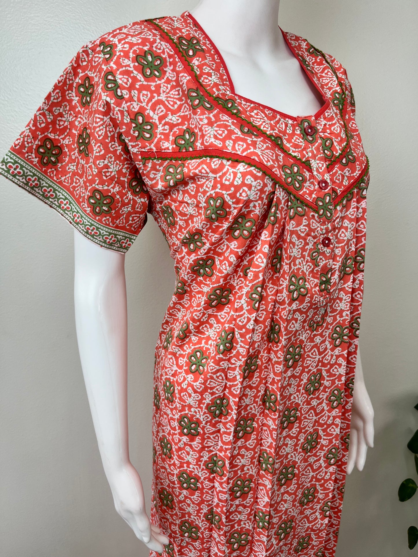 Orange Floral Pure Cotton Nighty for Women