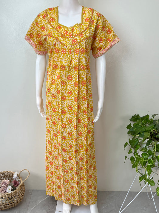 Yellow 100% Cotton Women's Nightgown