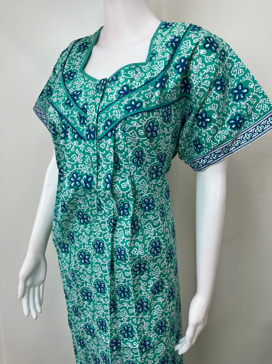 Turquoise Pure Cotton Nightgown for Women