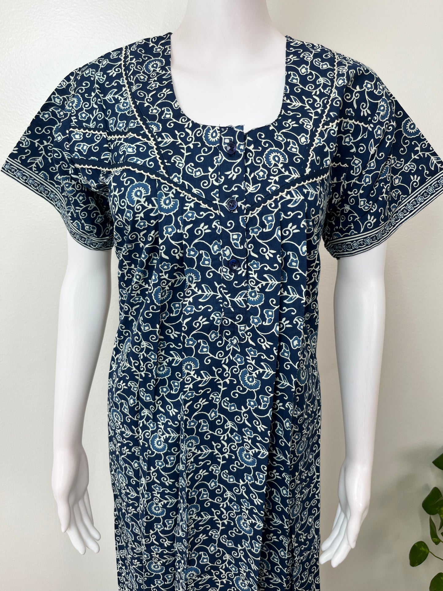 Navy Blue Printed 100% Cotton Nightgown