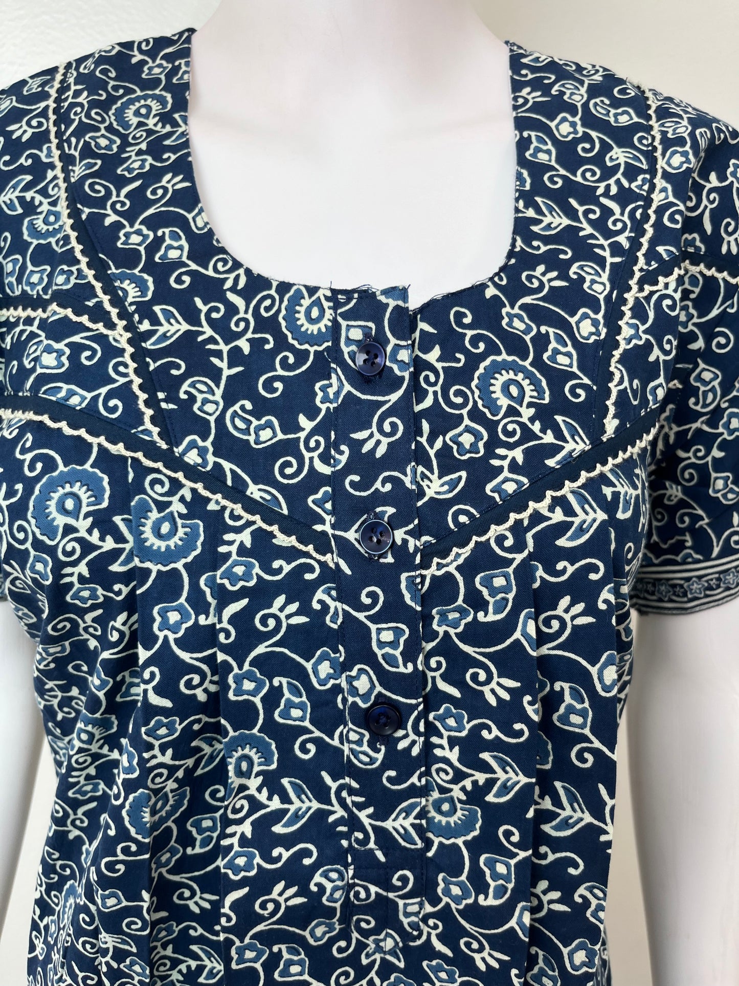 Navy Blue Printed 100% Cotton Nightgown