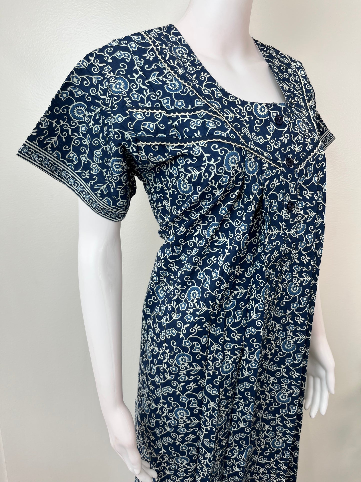 Navy Blue Printed 100% Cotton Nightgown