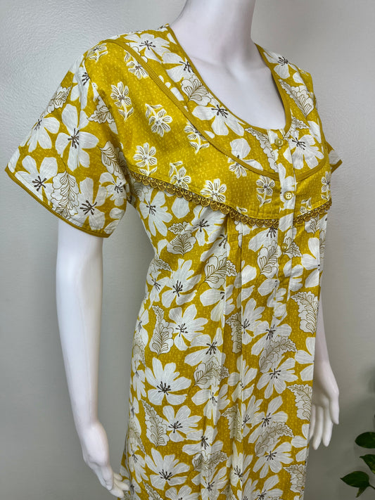 Yellow 100% Cotton Nightgown for Women