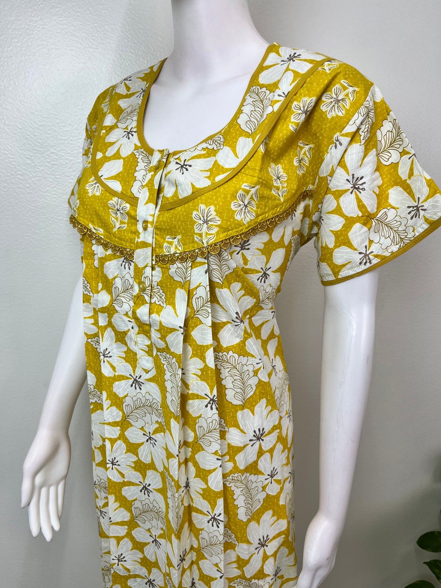 Yellow 100% Cotton Nightgown for Women