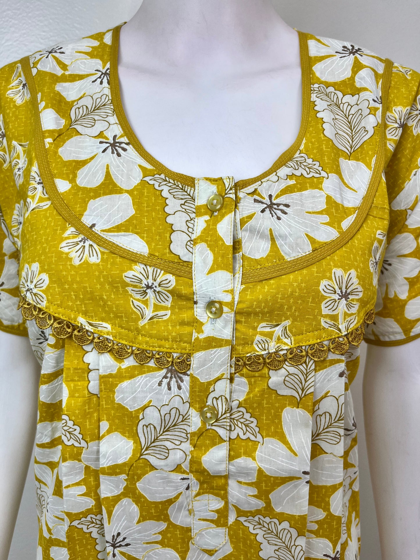Yellow 100% Cotton Nightgown for Women