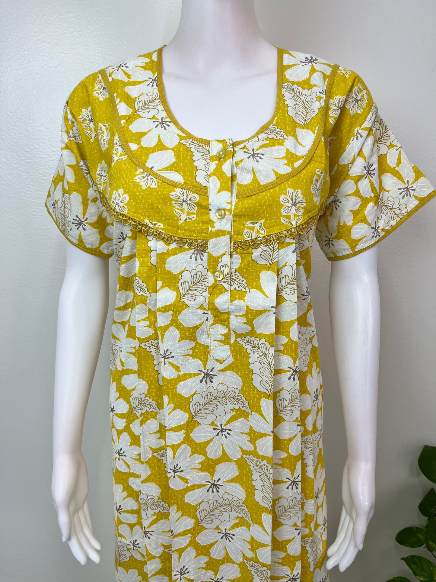 Yellow 100% Cotton Nightgown for Women
