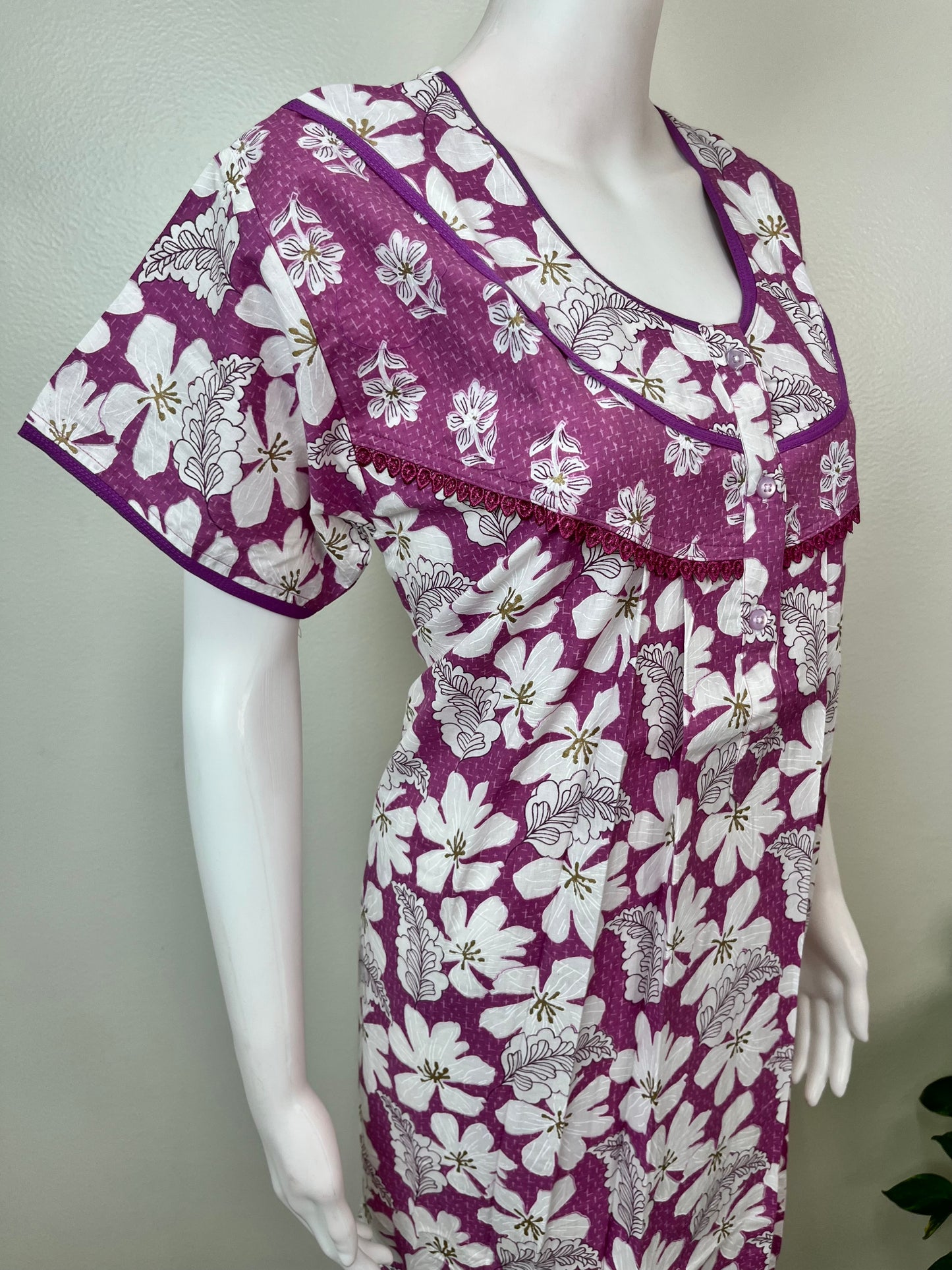 Purple Floral Printed 100% Cotton Nighty