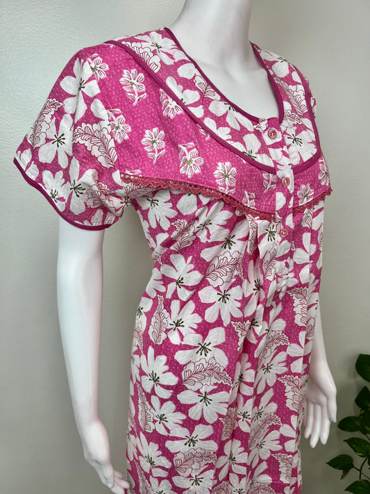 Pink Floral Printed 100% Cotton Nighty