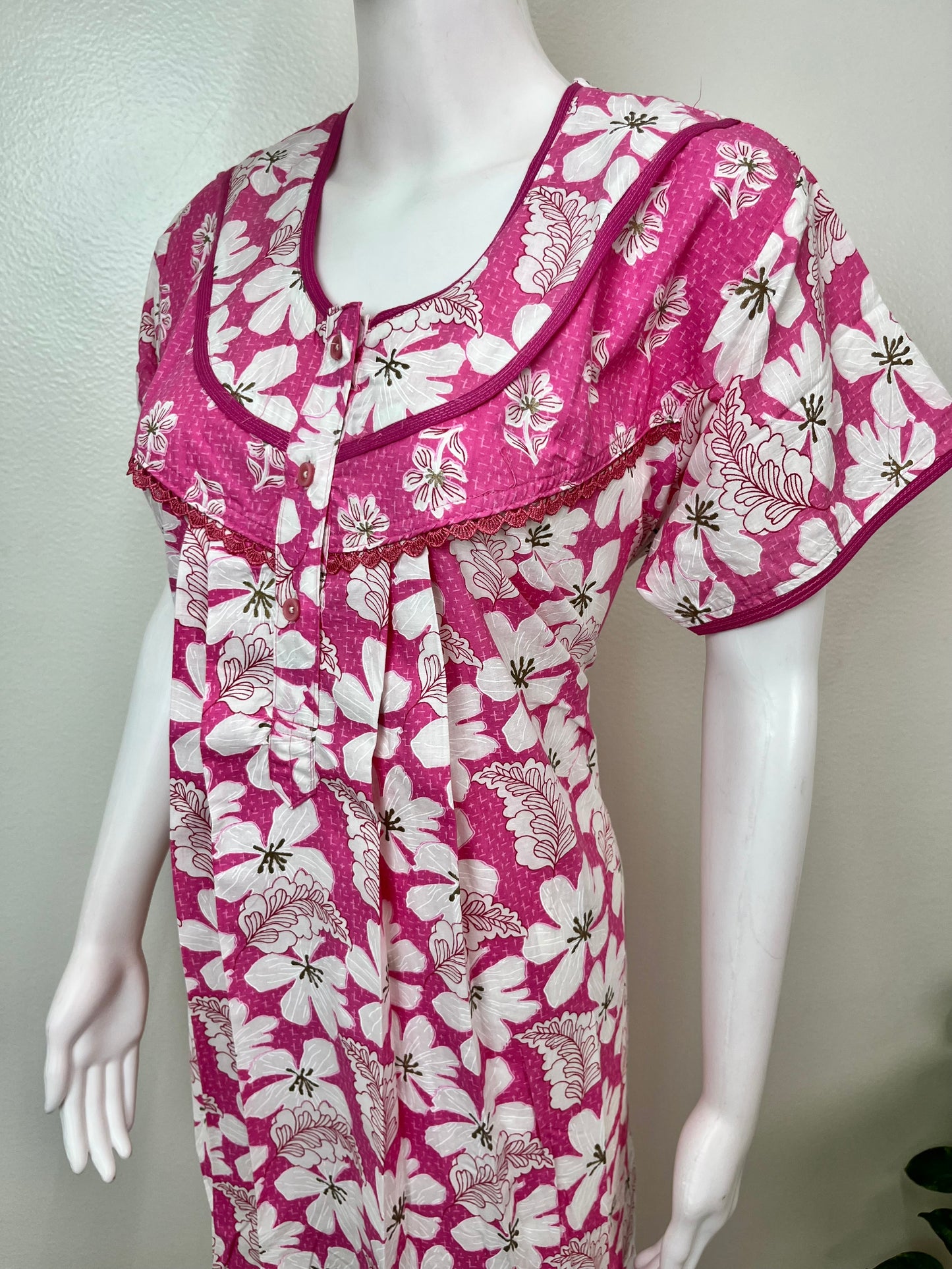 Pink Floral Printed 100% Cotton Nighty