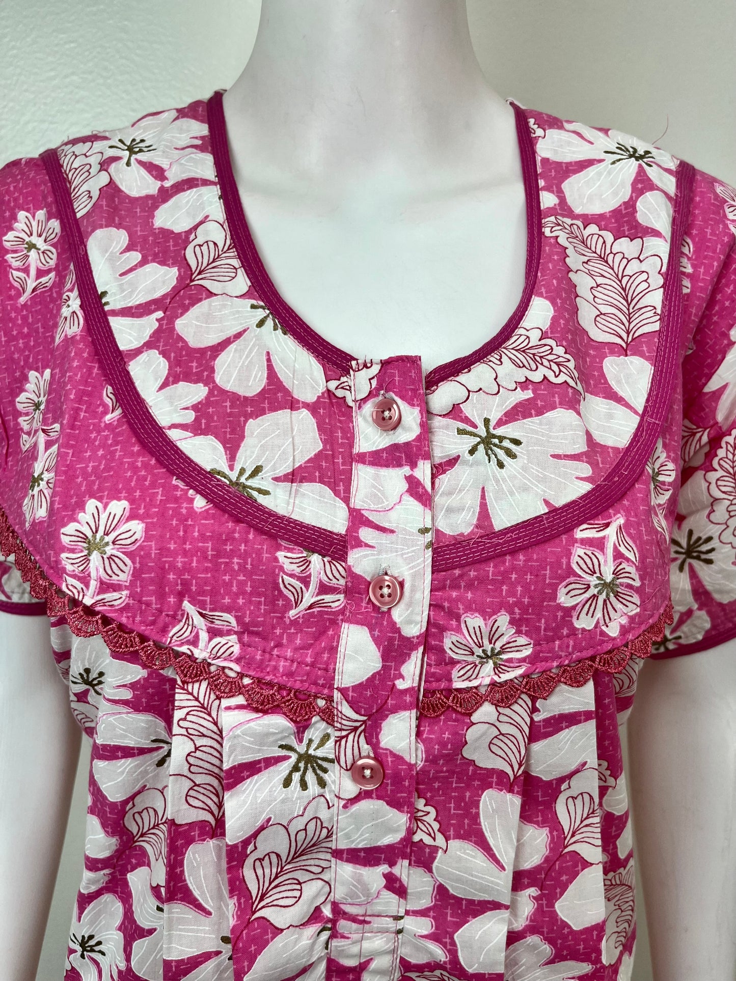 Pink Floral Printed 100% Cotton Nighty