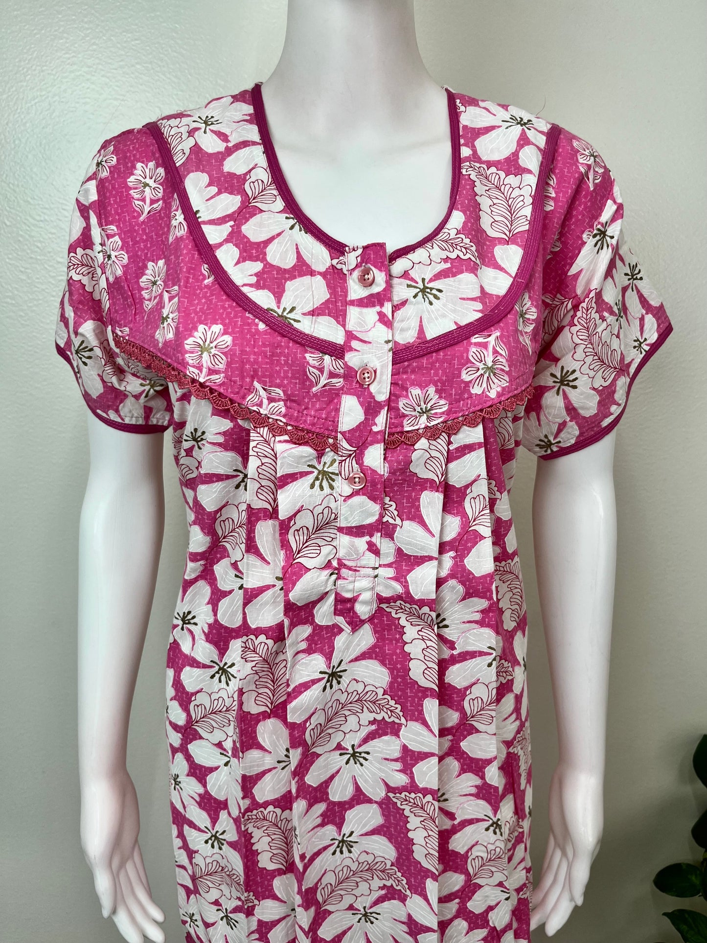 Pink Floral Printed 100% Cotton Nighty