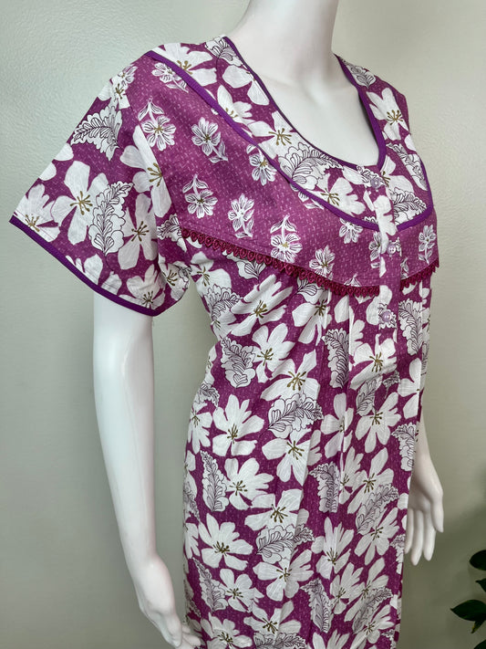 Purple Floral Printed 100% Cotton Nighty