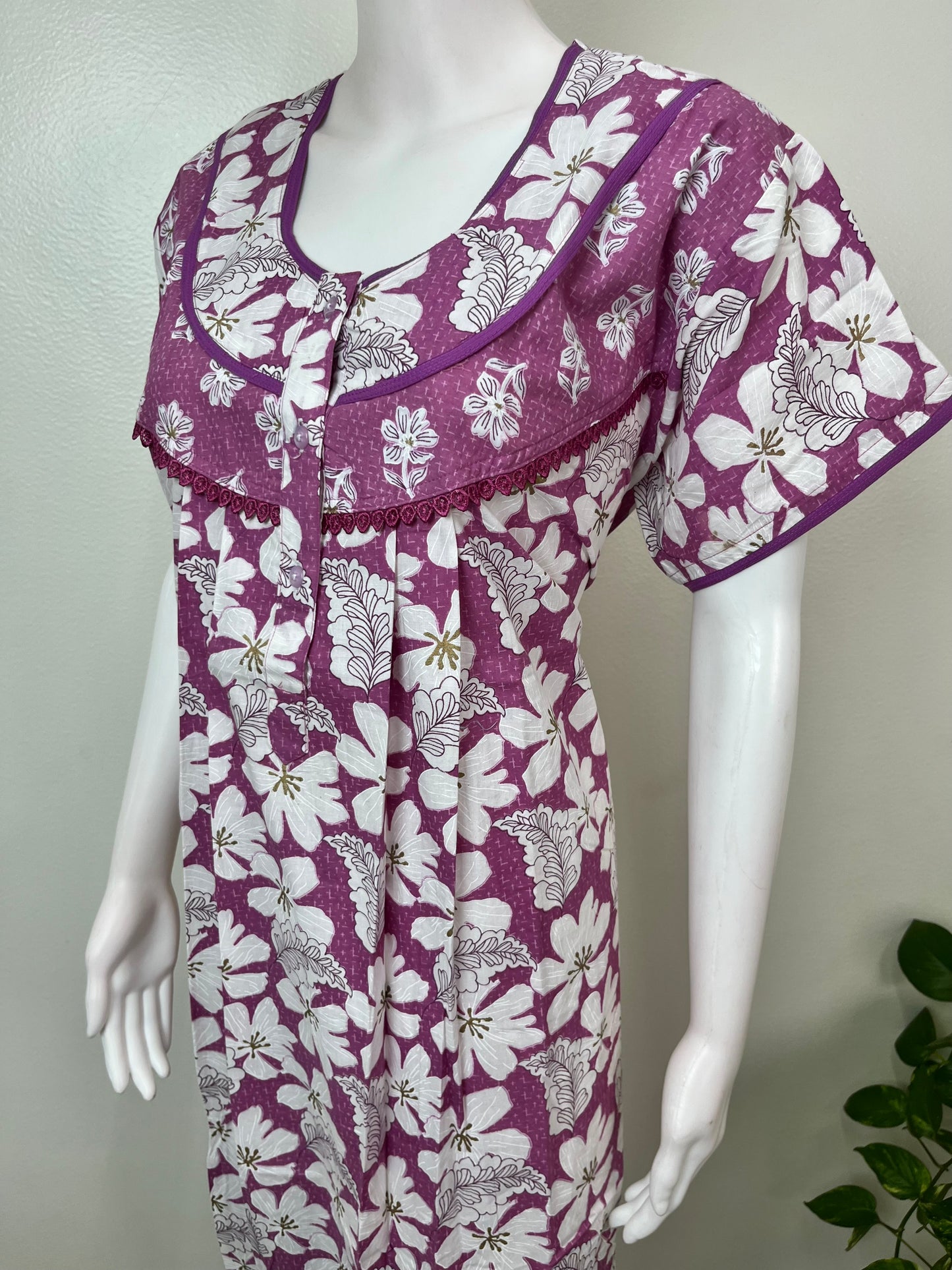 Purple Floral Printed 100% Cotton Nighty