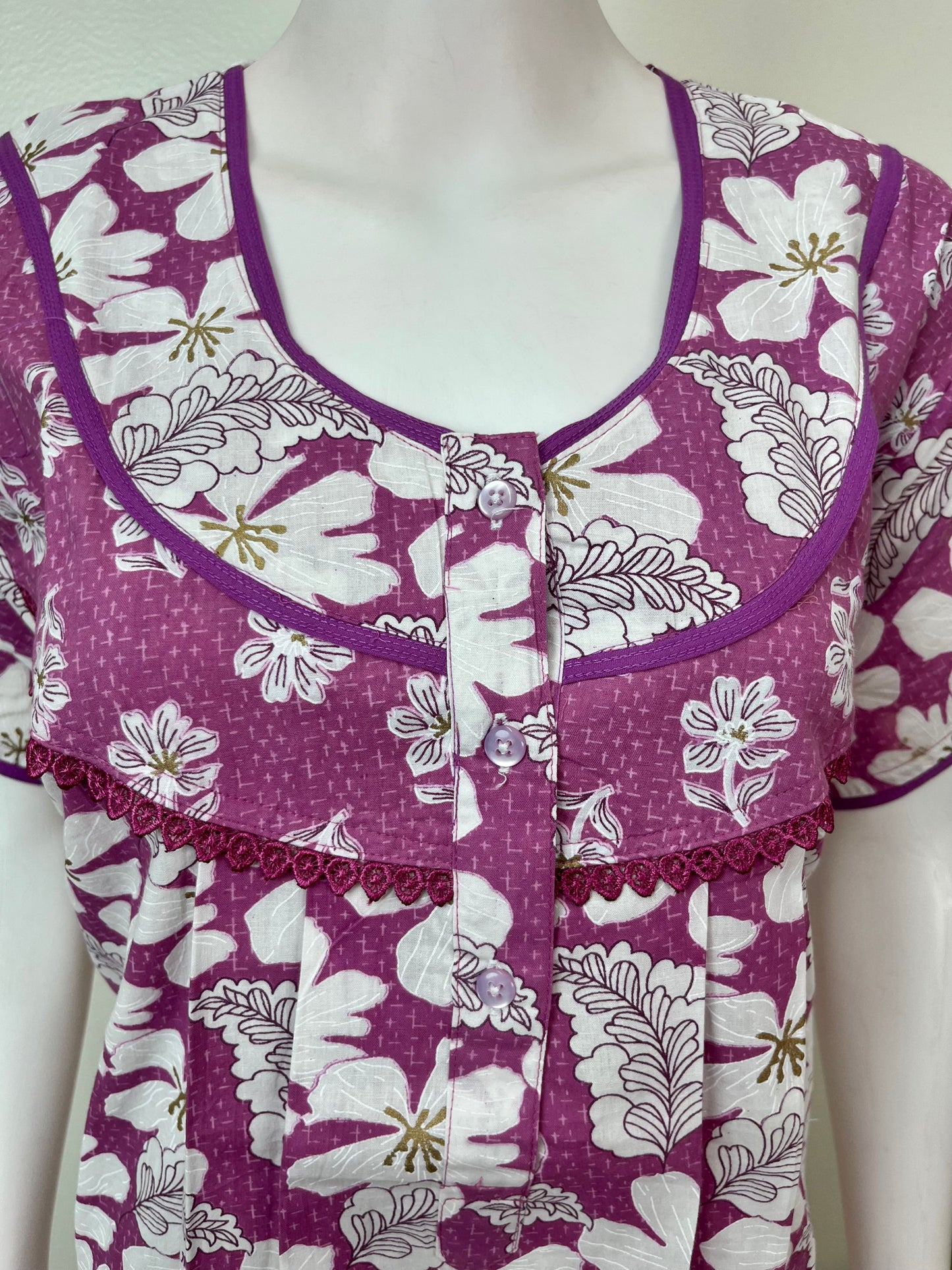 Purple Floral Printed 100% Cotton Nighty