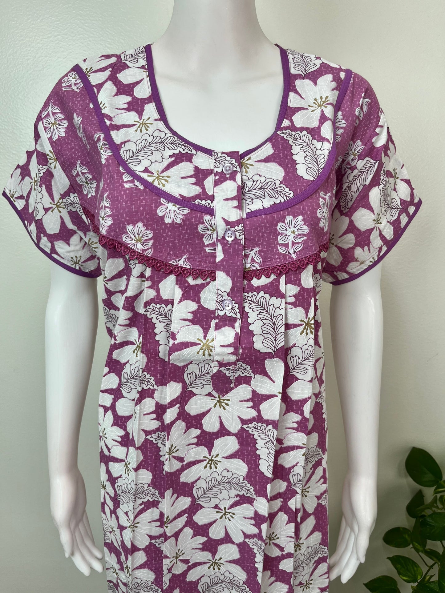 Purple Floral Printed 100% Cotton Nighty