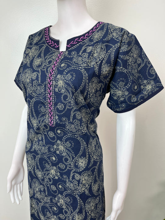 Navy Blue A-Line Pure Cotton Nighty