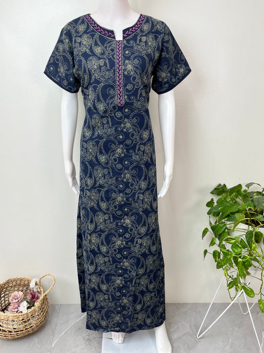 Navy Blue A-Line Pure Cotton Nighty