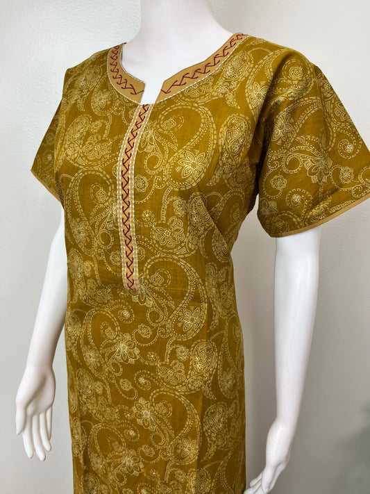 Mustard Pure Cotton Nightgown for Women
