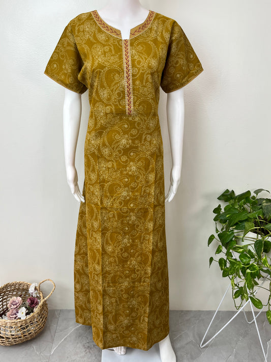 Mustard Pure Cotton Nightgown for Women