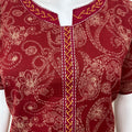 Maroon Elegant Embroidered 100% Cotton Nighty