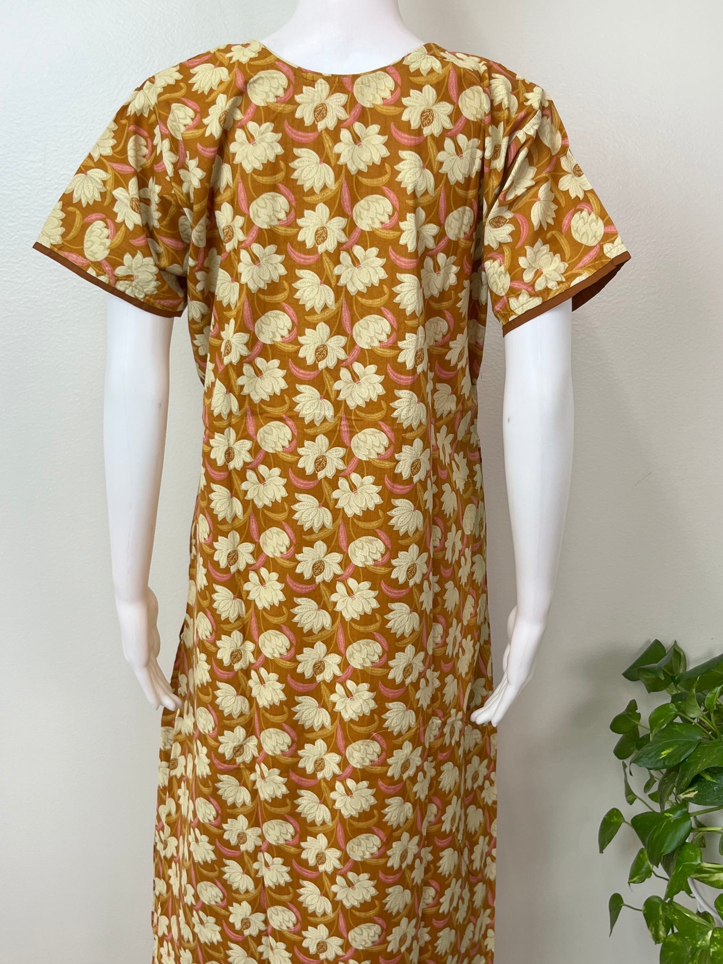 Yellow Floral Printed Pure Cotton Nightgown