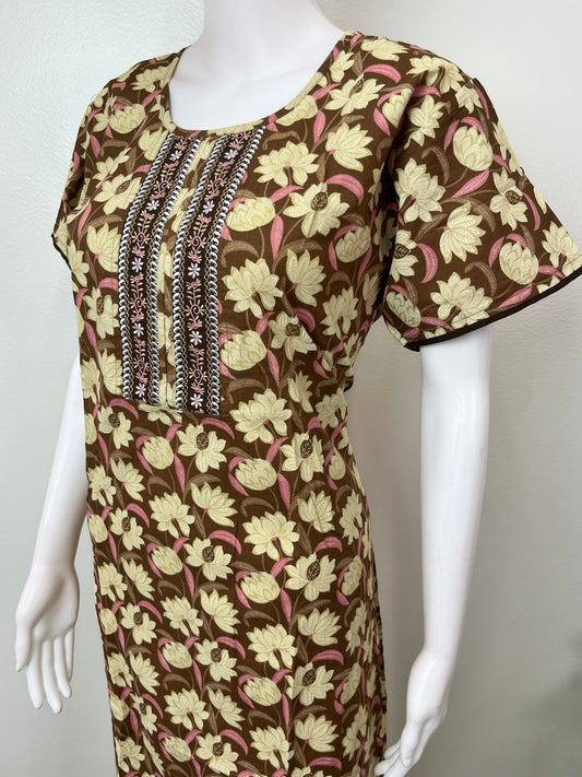 Brown A-Line Pure Cotton Nightgown