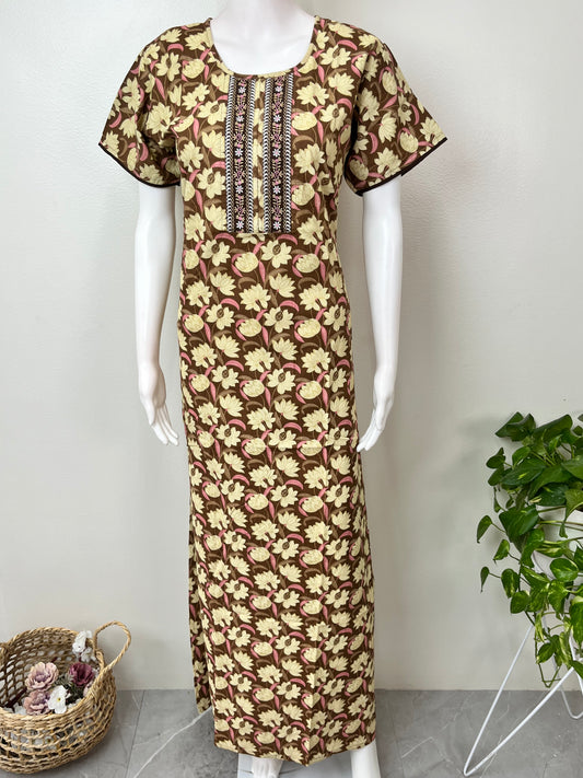 Brown A-Line Pure Cotton Nightgown